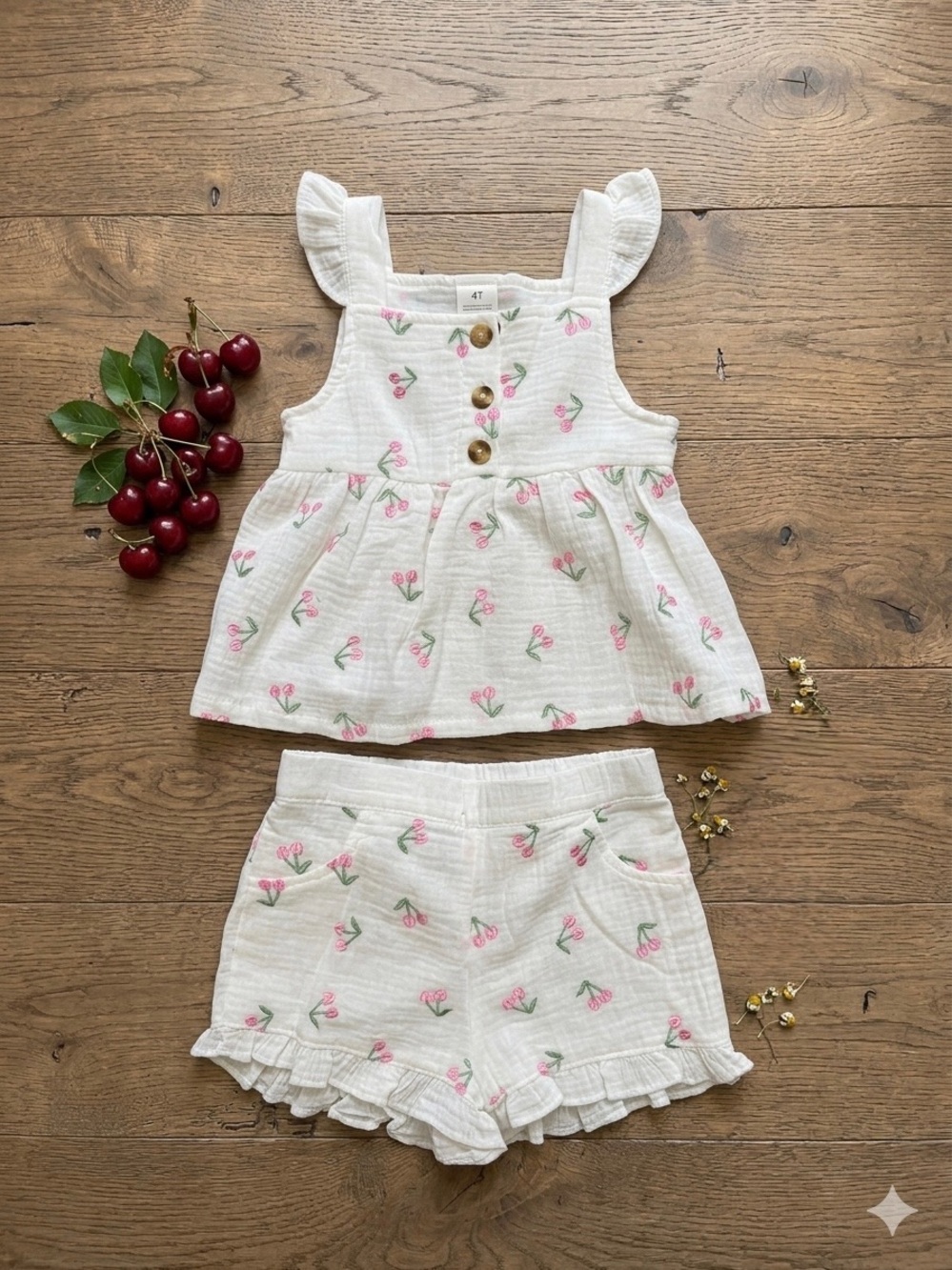 White Floral Two-Piece Toddler Set with Pink Flowers